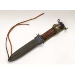 20th century American M3 fighting knife and US M8A scabbard, blade stamped 'US M3', length approx