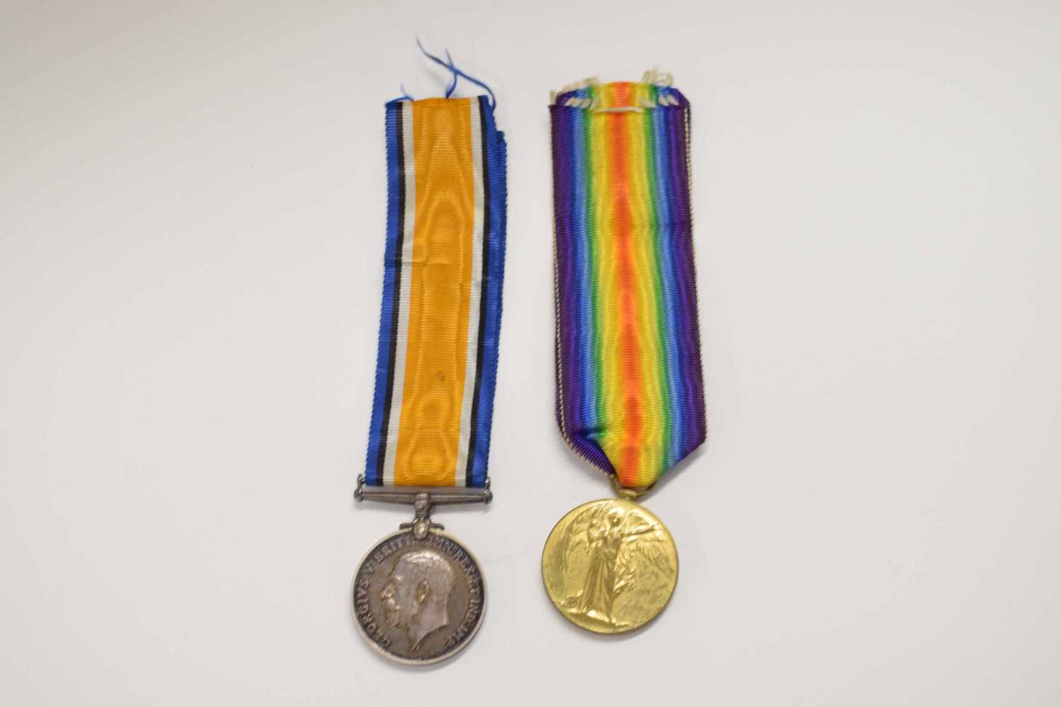 First World War British medal pair comprising 1914-18 War medal, 1914-19 Victory medal, impressed to