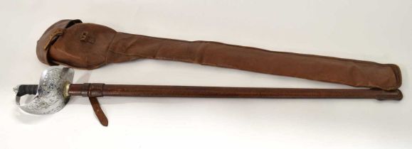 British George V 1897 pattern infantry Officer's sword with brown leather covered scabbard and sword
