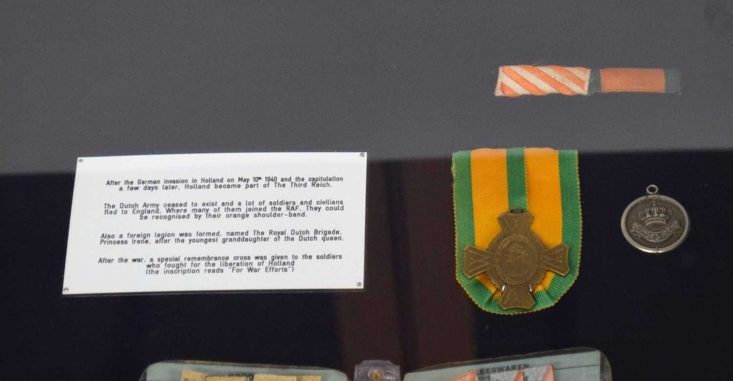 WWII display case with items from German occupied Holland to include civilian ration coupon - Image 5 of 5