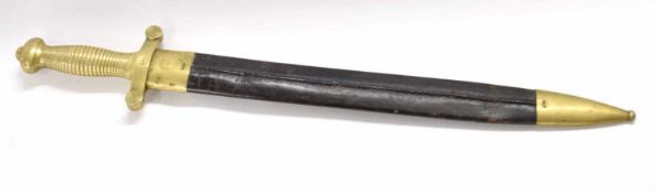 French 1831 model artillery short sword with leather scabbard, stamped '463' to hand guard and Paris