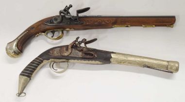 18th/19th century Indian decorative flintlock pistol, together with further replica display