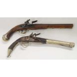 18th/19th century Indian decorative flintlock pistol, together with further replica display