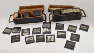 Two boxes of magic lantern slides depicting the Italian theatre during WWI, together with other