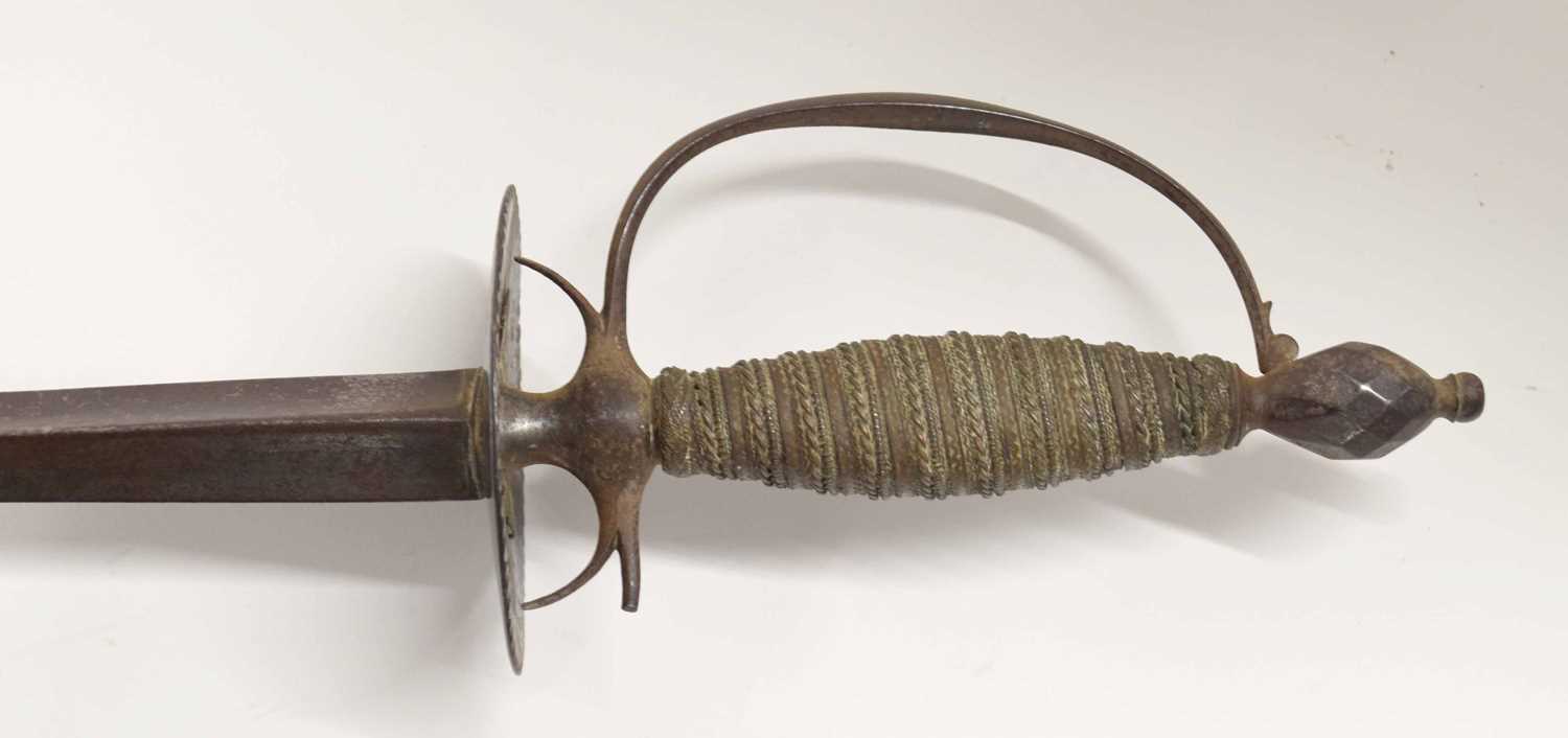 Possible 17th/18th century civilian dress small sword with triangular fulled blade, with copper wire - Image 2 of 4