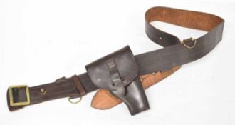Post-WWII, possibly East German/Soviet, Walther PPK holster and leather Sam Brown belt