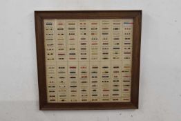 Framed medal ribbons of Victorian and Edwardian campaigns and awards comprising 128 ribbons,