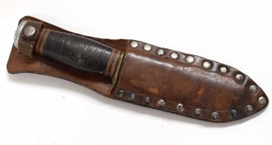 20th century hunting/fighting knife with leather scabbard, manufactured by W.H. Eacan & Son,
