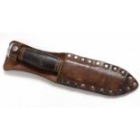 20th century hunting/fighting knife with leather scabbard, manufactured by W.H. Eacan & Son,