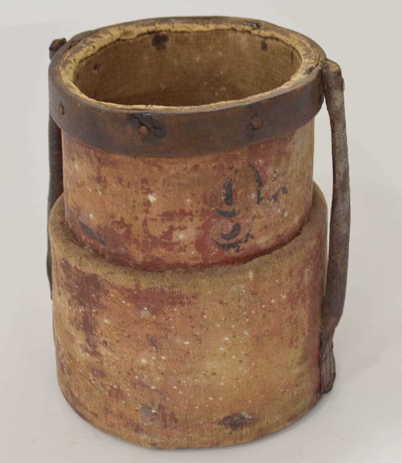 Late 19th/early 20th century leather and canvas cordite bucket (a/f)