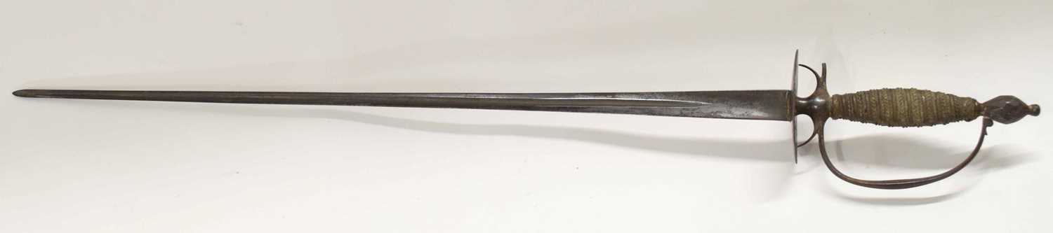 Possible 17th/18th century civilian dress small sword with triangular fulled blade, with copper wire - Image 4 of 4