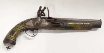 Early to mid-19th century East India Company flintlock pistol, captured and decorated in Indian