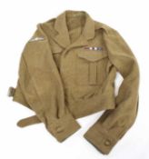 Battle dress blouse with parachute wings, medal ribbons for DSO, MC, GSM, blouse lacking label