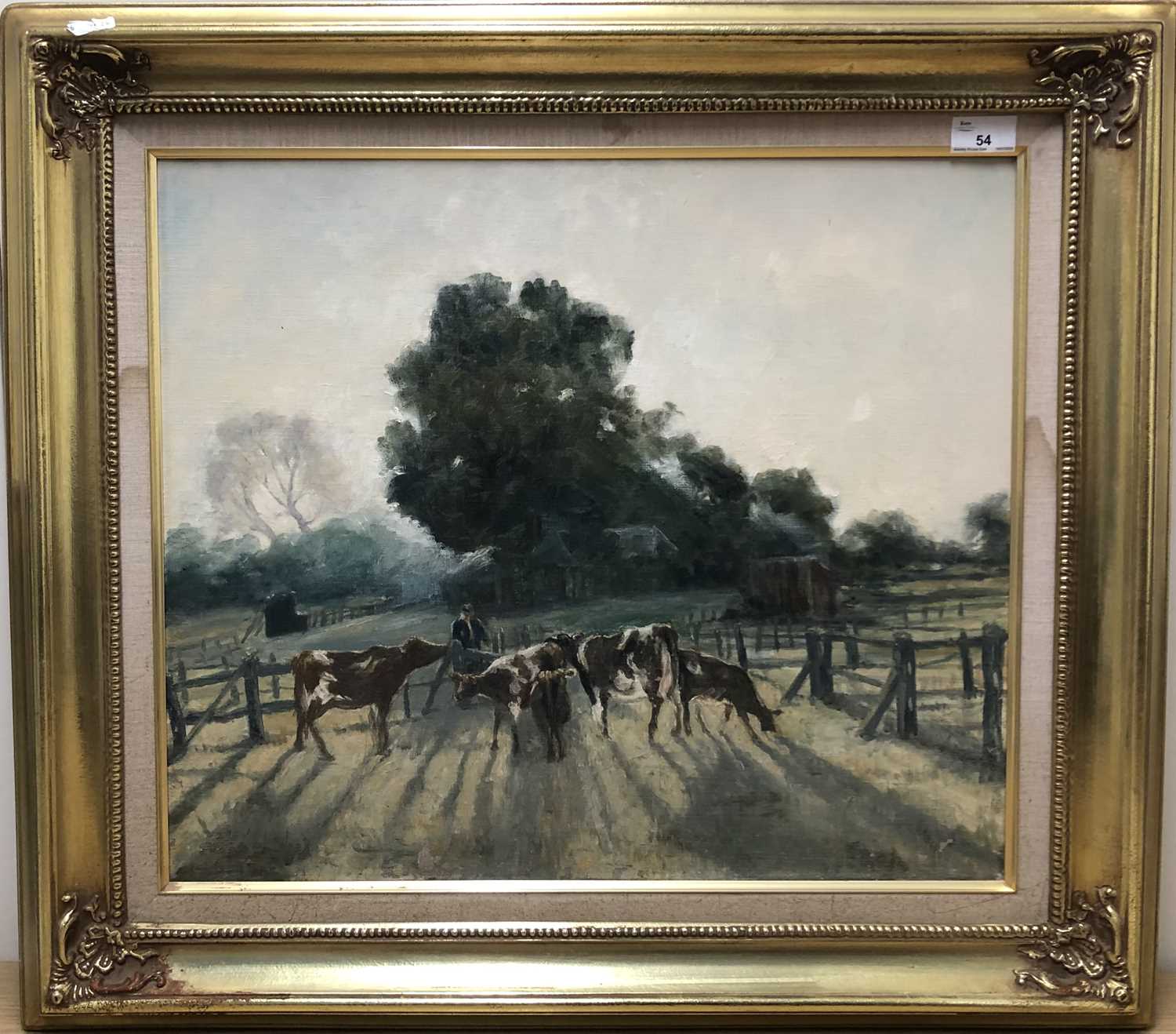 British School, 20th Century, A Farmer and Herd. Oil on canvas, indistinctly signed (bottom left).18