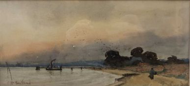 British School, 19th Century, Estuary scene titled "Near Southend", indistinctly signed lower right.