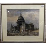 Francis Ives Naylor (British, 20th Century), Capriccio of St Paul's, London. Watercolour, signed.