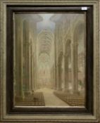 British School, 20th Century, An unidentified cathedral interior, possibly Peterborough, oil on