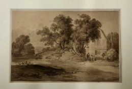 British School, Late 18th/ Early 19th Century Landscape with a cottage and staffage, pen, sepia
