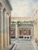 Interior scene of a Roman /Classical Villa, depicting fluted corinthian columns, pilasters, coffered