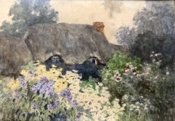 Rosa Wallis, RA (British,19th Century), Cottage Garden, watercolour on paper, framed and glazed.