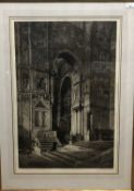 Axel Herman Haig (Swedish, 19th Century), Large gothic cathedral etching, signed. Framed and