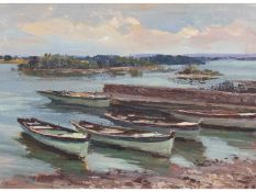 Andrew King ROI (British, Contemporary), Banks of Lough Corrib, Oil on panel, signed.8.5 x 12 ins