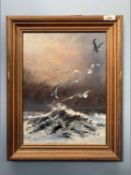 David Feather (British, 20th century), seagulls out at sea, oil on canvas, signed with feather lower