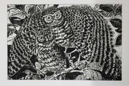 C. Blackburn (British, 20th Century), two etchings featuring owls and a circus scene Qty: 2