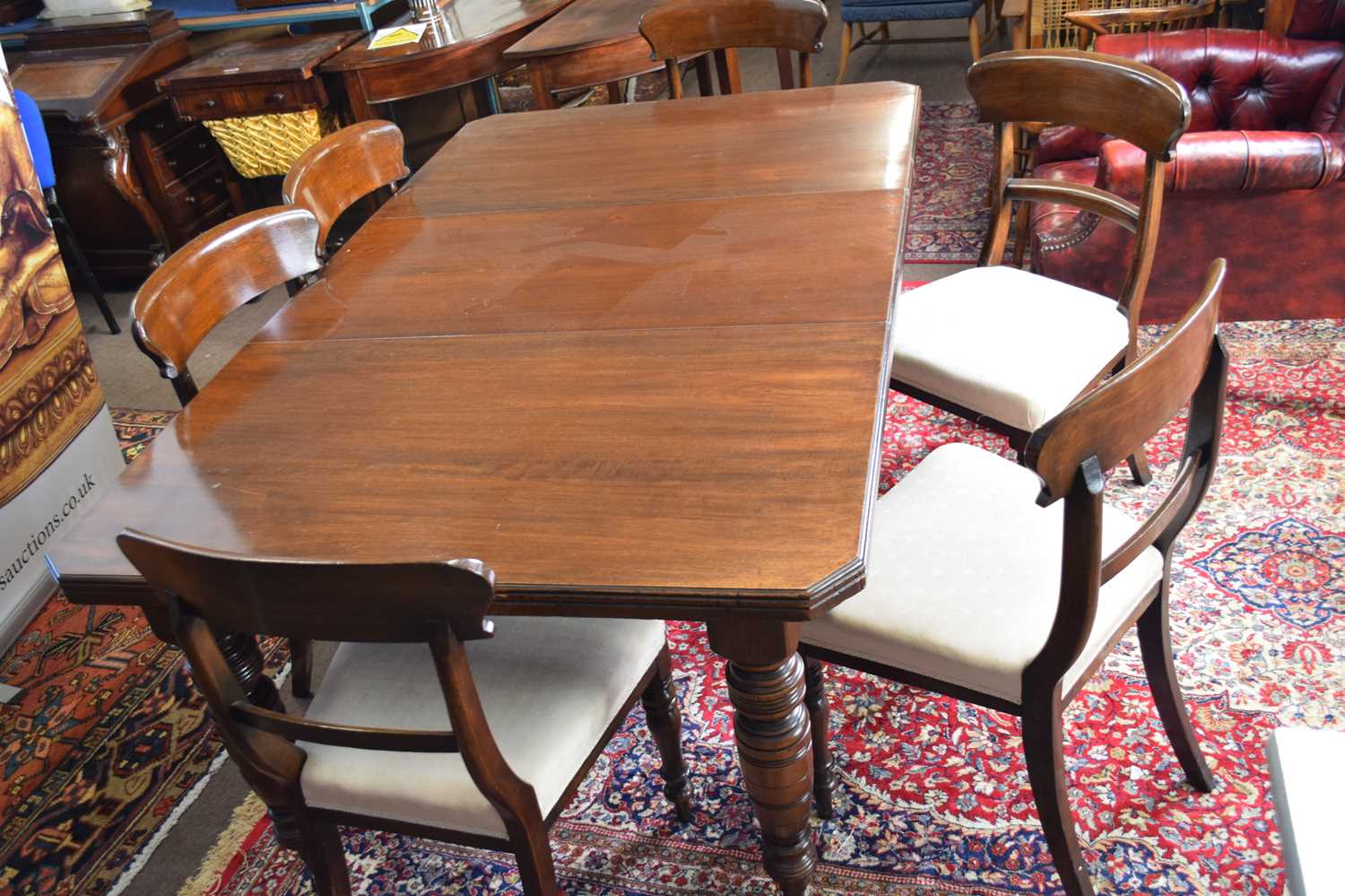 Late Victorian mahogany extending dining table with single leaf together with a set of six Victorian - Image 2 of 4