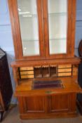 Victorian mahogany secretaire book case cabinet with moulded corners over two glazed doors with a