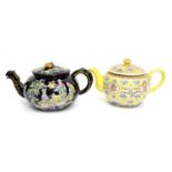 One Chinese tea pot,and one famille noir English Teapot, decorated in polychrome with Chinese