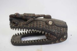 Tribal/ethnographica interest - Papua New Guinea crocodile mask decorated with chequered type