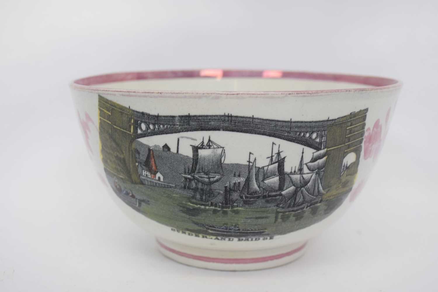 Sunderland lustre bowl with a view of Sunderland Bridge and the Agamemnon in a storm verso, 19cm - Image 4 of 5