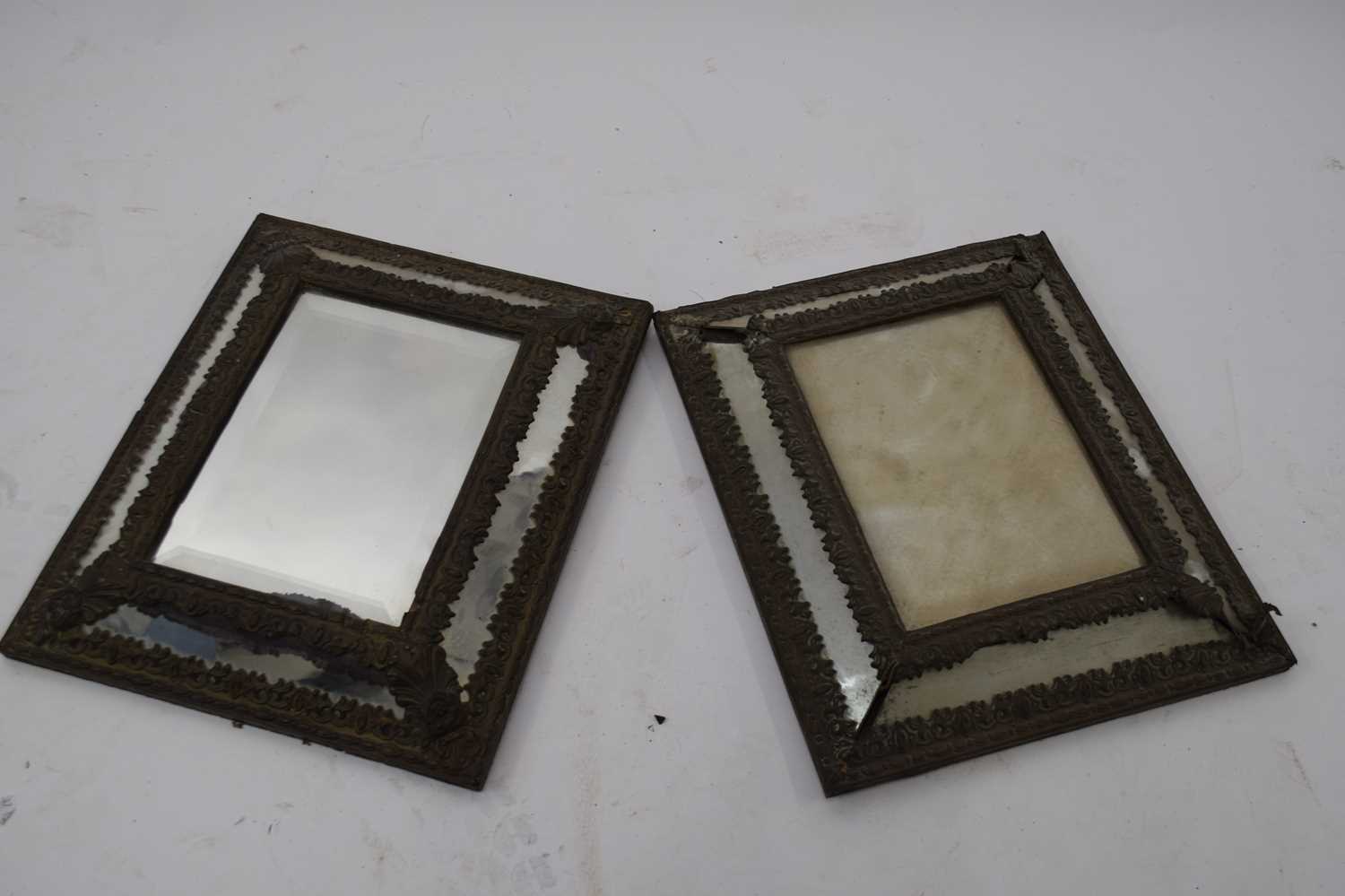 Pair of 19th century cushion formed mirrors with pressed brass decoration, 38cm high (one a/f) - Image 2 of 2