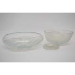 Group of glass wares with registered design numbers including two opalescent glass bowls with