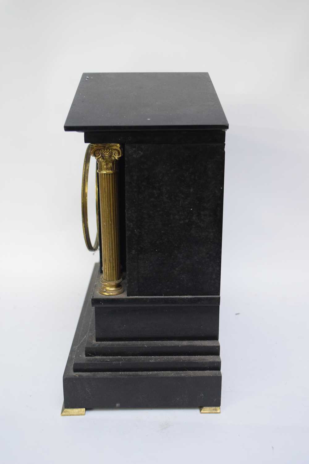 Late Victorian black slate cased mantel clock, the dial with Roman numerals to a twin train movement - Image 2 of 5