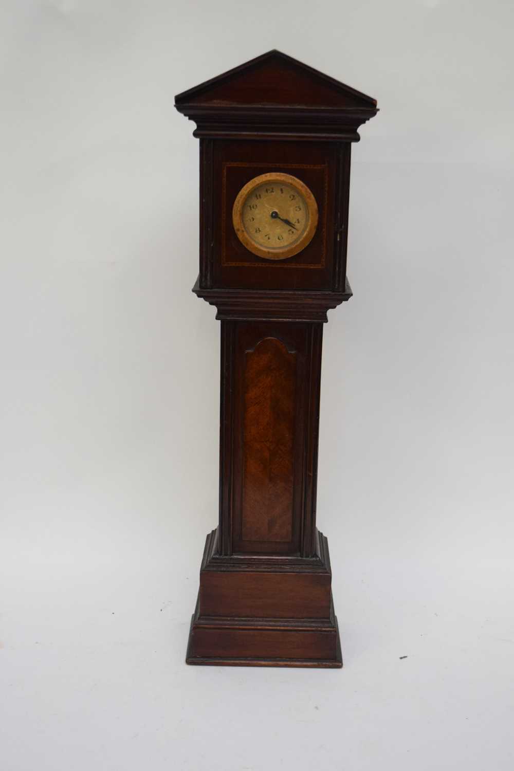 Late 19th/early 20th century miniature longcase clock in architectural case fitted with a keyless
