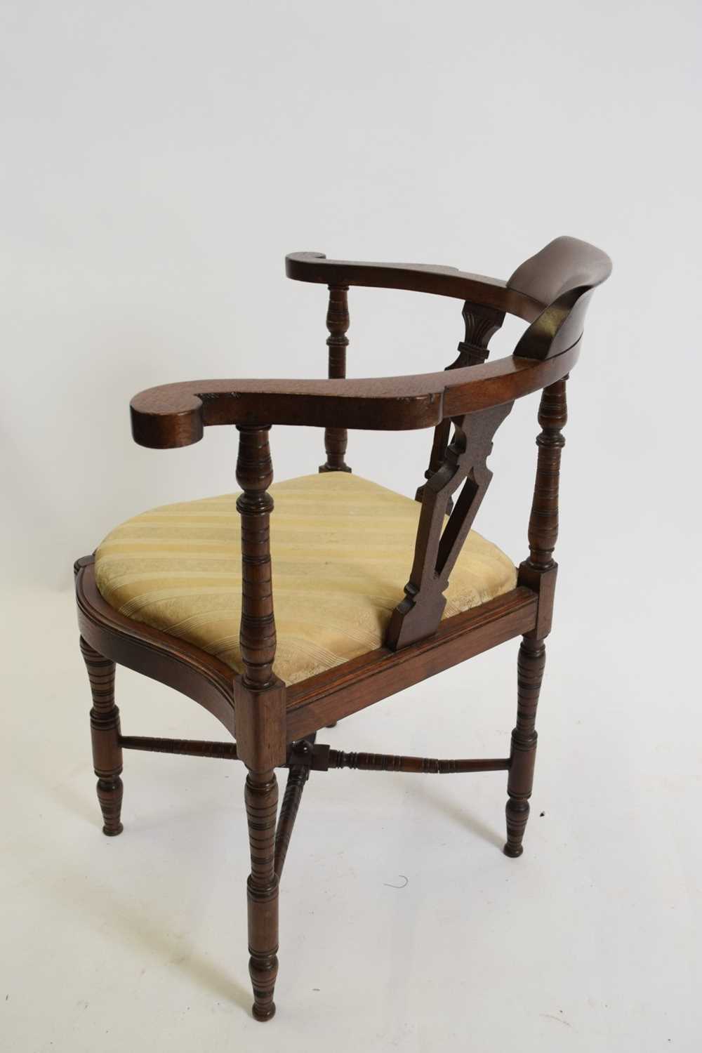 Edwardian mahogany framed corner chair with striped upholstered seats, 68cm wide - Image 2 of 3