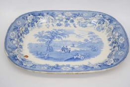 Large Staffordshire platter decorated with view of Eton College, 45cm diam