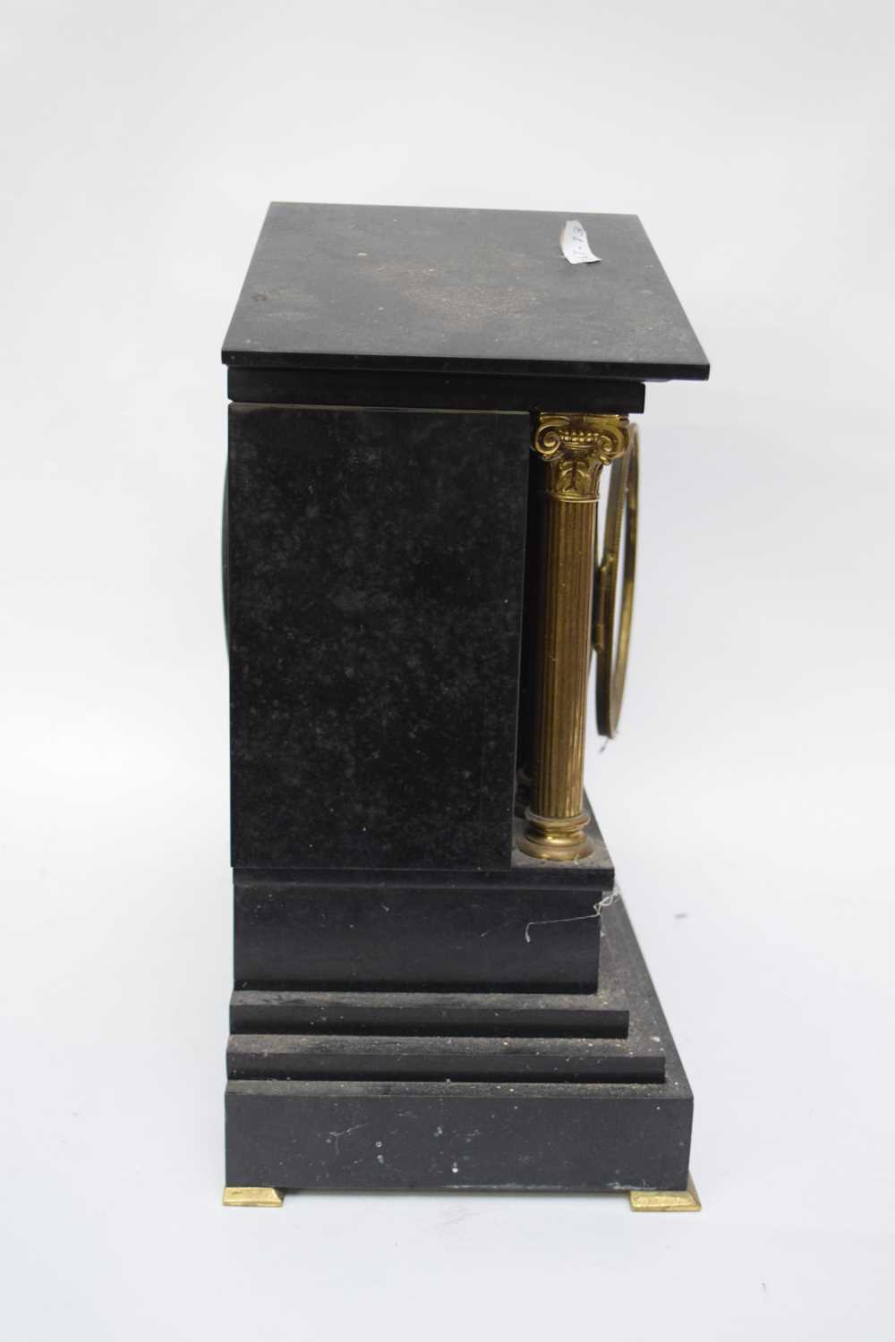Late Victorian black slate cased mantel clock, the dial with Roman numerals to a twin train movement - Image 4 of 5