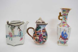 Group of Chinese porcelain including an 18th century Mandarin palette sparrowbeak jug with wicker