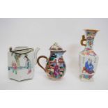 Group of Chinese porcelain including an 18th century Mandarin palette sparrowbeak jug with wicker