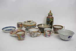 Group of Chinese porcelain cups, saucers, small bowls, vase and cover, 18th and 19th century, (