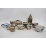 Group of Chinese porcelain cups, saucers, small bowls, vase and cover, 18th and 19th century, (