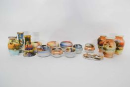 Group of Noritake wares, vases and small circular boxes and covers, all with landscape designs (