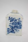 Lowestoft porcelain tea caddy with a Worcester fence style design