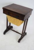 19th century rosewood work table, rectangular top over a single fitted drawer and a fabric covered
