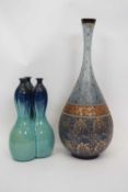 Large Doulton Slater's Patent pear shaped vase together with a further vase with turquoise glaze,