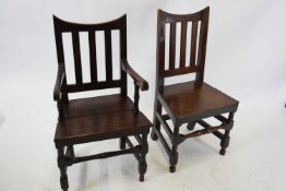 Set of 10 17th century and later oak dining chairs, all with concave cresting rails supported by