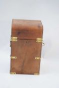 Leather and brass mounted decanter box of hinged rectangular form, 33cm high